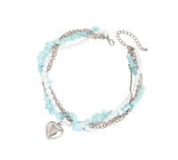 Collana con perle artificiali a forma di cuore con pietre blu, design elegante per matrimoni ed eventi serali, One Size, come descritto, come descritto