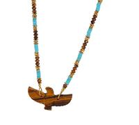 Collana con perline fatta a mano con ciondolo a forma di uccello, pietre naturali, adatta per gli amanti degli accessori artistici, gioielli in pietra occhio di tigre, Misura unica, come descritto