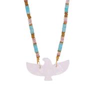 Collana con perline fatta a mano con ciondolo a forma di uccello, pietre naturali, adatta per gli amanti degli accessori artistici, gioielli in pietra occhio di tigre, Misura unica, come descritto