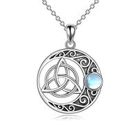 Collana con pietra di luna in argento Sterling con nodo celtico irlandese Triquetra Trinity Vintage Viking gioielli per donne e uomini, Argento sterling, Pietra di luna