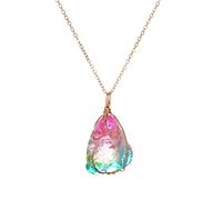 Collana con pietra di quarzo irregolare arcobaleno, pietra preziosa naturale irregolare fatta a mano, ciondolo a forma di fiocco dorato dal design professionale