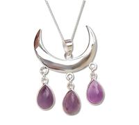 Collana con pietre preziose dea wiccan ciondolo luna ametista argento sterlin...