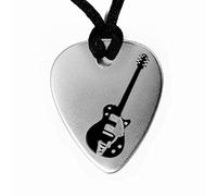 Collana con plettro per chitarra in Argento Sterling 925 -Design Gretsch Nero -Ciondolo Plettro per Chitarra -Testo Personalizzato Gratuito sul Retro (opzionale) - Accessori per Chitarra.