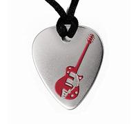 Collana con plettro per chitarra in Argento Sterling 925 -Design Gretsch Rosso -Ciondolo Plettro per Chitarra -Testo Personalizzato Gratuito sul Retro (opzionale) - Accessori per Chitarra. (Gretsch)