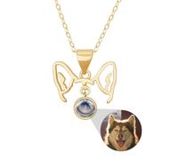 Collana con proiezione fotografica personalizzata a forma di orecchio semplice con la tua famiglia di animali domestici, regalo per la proiezione del cane, regalo di memoria di famiglia (design A)