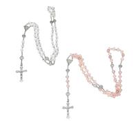 Collana con Rosario Battesimale 2 Pezzi, Ciondolo a Croce, Perline, Strumento di Preghiera