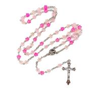 Collana con rosario con perline a forma di fiore, pendenti, lunga catena per donne e uomini, collana religiosa per preghiera e meditazioni