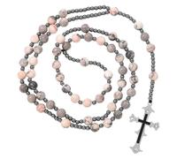 Collana Con Rosario Crocifisso Per Uomo E Donna, Perline Di Ematite, Catena Con Pietre Preziose Naturali, Collana Con Rosario A Croce Per Preghiera E Meditazione, Gioielli Boho, Regali In Pietra Zeb