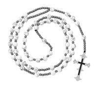Collana Con Rosario Crocifisso Per Uomo E Donna, Perline Di Ematite, Catena Con Pietre Preziose Naturali, Collana Con Rosario A Croce Per Preghiera, Meditazione, Gioielli Boho, Regali In Howlite