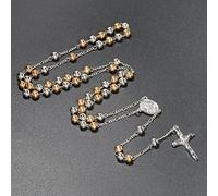 Collana con rosario in mm, collana cattolica con crocifisso di Gesù Cristo come ciondolo a forma di croce, collana di preghiera cattolica da donna