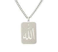Collana con simboli di testo islamico collana con ciondolo arabo lucido Medio Oriente Mezzaluna Allah Daan regali musulmani gioielli religiosi regali per uomini e donne (collana allah argento)