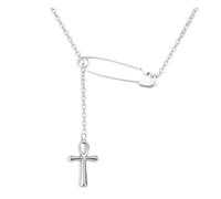 Collana con spilla da balia a forma di croce delicata, collana Lariat con graffetta e croce a Y, per donne e uomini, idea regalo