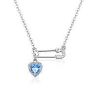 Collana con spilla da balia con ciondolo a forma di cuore colorato, placcata in argento, per donne e ragazze, collana regolabile con graffetta, collana con cuore di cristallo, delicata collana a forma