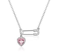 Collana con spilla da balia con ciondolo a forma di cuore colorato, placcata in argento, per donne e ragazze, collana regolabile con graffetta, collana con cuore di cristallo, delicata collana a forma