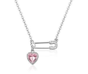 Collana con spilla da balia con ciondolo a forma di cuore colorato, placcata in argento, per donne e ragazze, collana regolabile con graffetta, collana con cuore di cristallo, delicata collana a forma