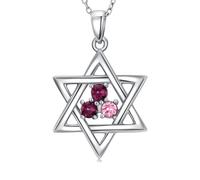 Collana con stella di David, da donna, in argento sterling 925, con ciondolo e collana di cristallo rosa-viola.
