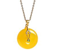 Collana con talismano, Ciondolo Feng Shui, Collana con ciondolo Feng Shui in giada gialla for donne, autentico yoga, cera d'api, ambra, pulsante della pace S925, argento placcato oro, moda di buon aus