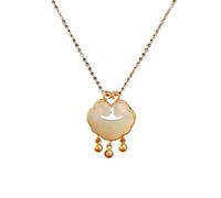 Collana con talismano, Ciondolo Feng Shui, Collana di Giada Naturale Intarsiata di Giada Hetian Feng Shui Portafortuna Ruyi Ciondolo in Argento Dorato con Lucchetto a Lunga Vita Catena Regolabile Tali