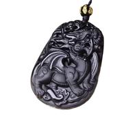 Collana con talismano, Ciondolo Feng Shui, Collana di ossidiana Pi Xiu Ciondolo con perline Catena Intagliata Collana di ossidiana nera naturale Amuleto di ricchezza Collana Feng Shui for il successo