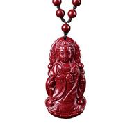 Collana con talismano, Ciondolo Feng Shui, Collana ricchezza Feng Shui Cinabro naturale Guanyin Ciondolo Buddha Buona fortuna for uomini Donne Ciondolo ricchezza Spiriti maligni Talismano for la prosp