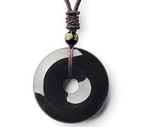 Collana con talismano, Ciondolo Feng Shui, Ghiaccio Naturale Ossidiana Nera Collana con Ciondolo con Bottone Armonia Feng Shui Amuleto della Ricchezza Contro il Male Chakra Ciondolo for Meditazione Re