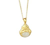 Collana con talismano, Ciondolo Feng Shui, Giada Hetian naturale Buddha Maitreya Collana con ciondolo in argento di buon auspicio Feng Shui Amuleto della ricchezza Chakra contro il male Ciondolo Regal