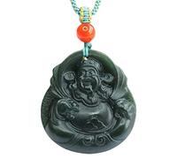 Collana con talismano, Ciondolo Feng Shui, Giada Hetian naturale Ciondolo Dio della ricchezza Feng Shui Fortuna Uomo Donna Collana portafortuna Talismano Prosperità Denaro Buona fortuna Amicizia Coppi