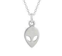 Collana con testa di alieno in argento sterling 925. Piccola|LK_NLC_02693 | extraterrestre, delicato e piccolo, gioiello a tema scienza spaziale, emoji UFO originale con catena da 45 cm.