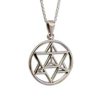 Collana con tetraedro a geometria sacra in argento 925 stella Merkabah con ci...