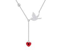 Collana con Uccello dell'amore Regalo con Pendente a Cuore e Catena in Cristallo di Argento Sterling Femminile