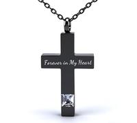 Collana con urna a forma di croce, gioiello per ceneri, pietra portafortuna, collana con ciondolo per donne e uomini, con kit di riempimento a imbuto, regalo commemorativo per animale umano Forever in