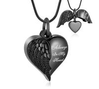 Collana con urna a forma di cuore con ali d'angelo, per ceneri commemorative, per donne e uomini, Acciaio inossidabile, Nessuna pietra preziosa