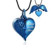 Collana con urna a forma di cuore con ali d'angelo, per ceneri commemorative, per donne e uomini, Acciaio inossidabile, Nessuna pietra preziosa