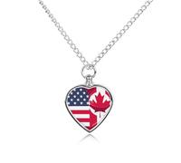 Collana con urna a forma di cuore con bandiera canadese degli Stati Uniti per ceneri con ciondolo a forma di cuore, collana commemorativa per animali domestici