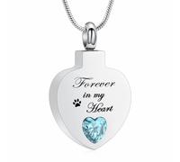 Collana con urna a forma di cuore di cristallo per cenere, per donne Birthstone Rentazione gioielli medaglione in acciaio inox Memorial Keepsake - per sempre nel mio cuore, Acciaio inossidabile