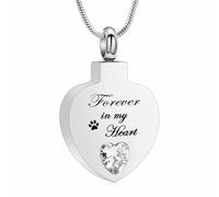 Collana con urna a forma di cuore di cristallo per cenere, per donne Birthstone Rentazione gioielli medaglione in acciaio inox Memorial Keepsake - per sempre nel mio cuore, Acciaio inossidabile