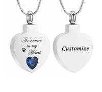 Collana con urna a forma di cuore di cristallo per cenere, per donne Birthstone Rentazione gioielli medaglione in acciaio inox Memorial Keepsake - per sempre nel mio cuore, Acciaio inossidabile