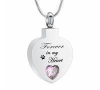 Collana con urna a forma di cuore di cristallo per cenere, per donne Birthstone Rentazione gioielli medaglione in acciaio inox Memorial Keepsake - per sempre nel mio cuore, Acciaio inossidabile