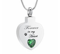Collana con urna a forma di cuore di cristallo per cenere, per donne Birthstone Rentazione gioielli medaglione in acciaio inox Memorial Keepsake - per sempre nel mio cuore, Acciaio inossidabile