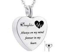 Collana con urna a forma di cuore per ceneri Always on My Mind Forever in My Heart, gioiello commemorativo per ceneri con pietra portafortuna (figlia), A