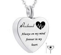 Collana con urna a forma di cuore per ceneri Always on My Mind Forever in My Heart, gioiello commemorativo per ceneri, gioiello con pietra portafortuna (marito), A
