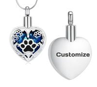 Collana con urna a forma di cuore per ceneri in acciaio inox con stampa di zampe, ciondolo commemorativo per esseri umani/animali domestici, cenere, Acciaio inossidabile, Nessuna pietra preziosa