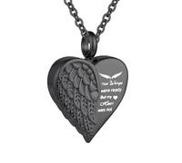 Collana con urna a forma di cuore per cremazione, gioiello per donne e uomini, urna a forma di ala d'angelo, con mini gioiello commemorativo - Your Wings were ready but my heart not, Acciaio