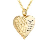 Collana con urna a forma di cuore per cremazione, gioiello per donne e uomini, urna a forma di ala d'angelo, con mini gioiello commemorativo - Your Wings were ready but my heart not, Acciaio