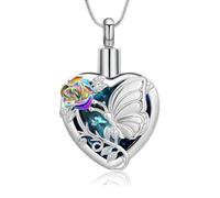 Collana con urna a forma di farfalla, gioiello per cremazione, per donne e uomini, commemorativa, urna per ceneri, Acciaio inossidabile, Nessuna pietra preziosa