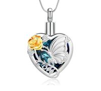 Collana con urna a forma di farfalla, gioiello per cremazione, per donne e uomini, commemorativa, urna per ceneri, Acciaio inossidabile, Nessuna pietra preziosa