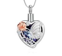 Collana con urna a forma di farfalla, gioiello per cremazione, per donne e uomini, commemorativa, urna per ceneri, Acciaio inossidabile, Nessuna pietra preziosa