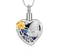 Collana con urna a forma di farfalla, gioiello per cremazione, per donne e uomini, commemorativa, urna per ceneri, Acciaio inossidabile, Nessuna pietra preziosa