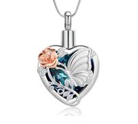 Collana con urna a forma di farfalla, gioiello per cremazione, per donne e uomini, commemorativa, urna per ceneri, Acciaio inossidabile, Nessuna pietra preziosa