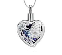Collana con urna a forma di farfalla, gioiello per cremazione, per donne e uomini, commemorativa, urna per ceneri, Acciaio inossidabile, Nessuna pietra preziosa